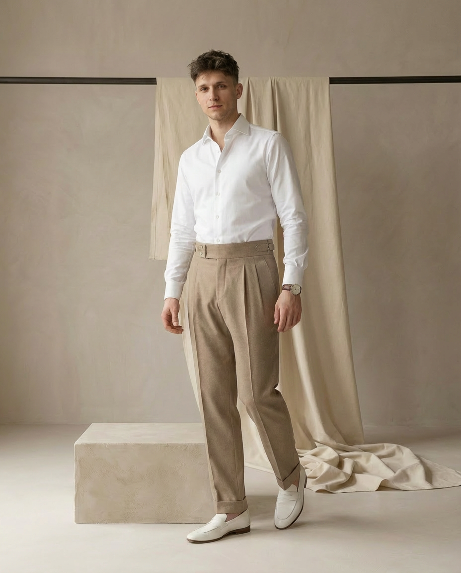 Spodnie Męskie Dopasowane | Wysoki Stan | Plisowany Przód | Do Pracy i Na Spotkania