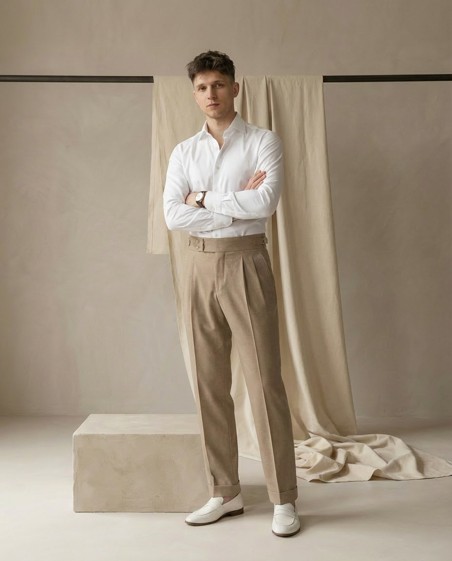 Spodnie Męskie Dopasowane | Wysoki Stan | Plisowany Przód | Do Pracy i Na Spotkania