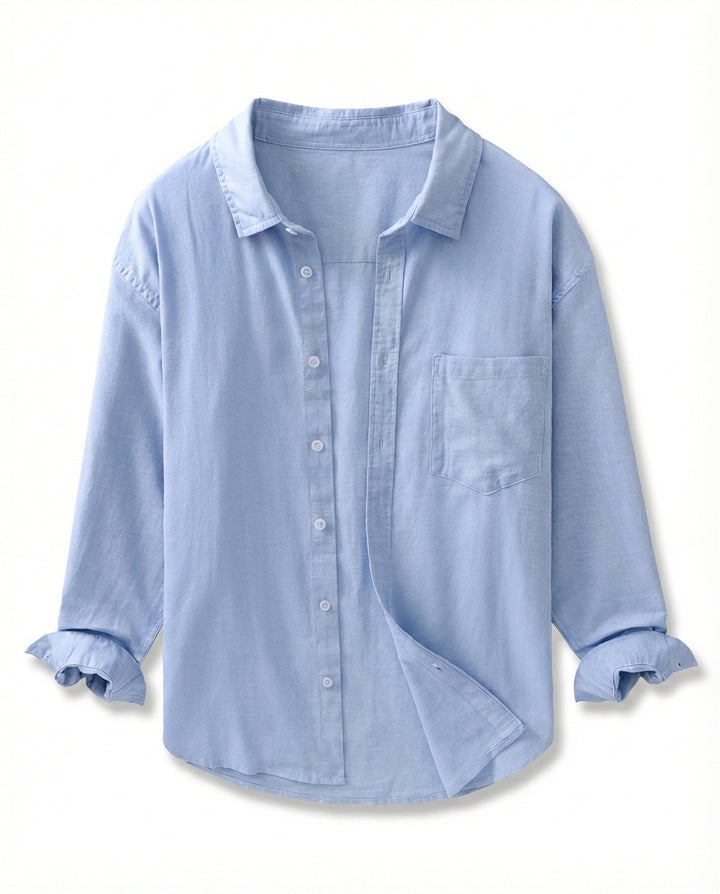 Koszula lniana męska | Luźny krój | Praktyczna kieszeń | Na lato