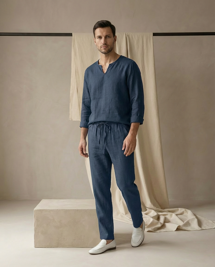 Komplet męski: koszula i spodnie | Dopasowany | Wygodny dekolt w serek | Swobodny