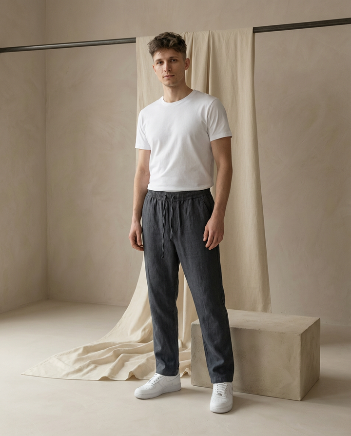 Spodnie Męskie Spodnie Lniane Męskie | Luźny Krój | Oddychająca Tkanina | Na Co Dzień