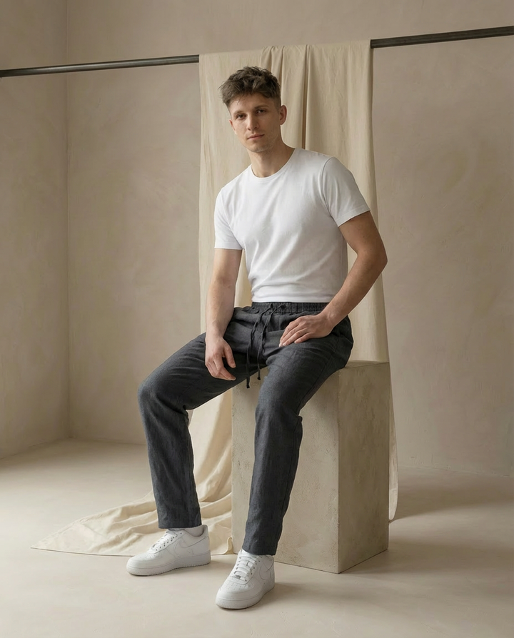 Spodnie Męskie Spodnie Lniane Męskie | Luźny Krój | Oddychająca Tkanina | Na Co Dzień