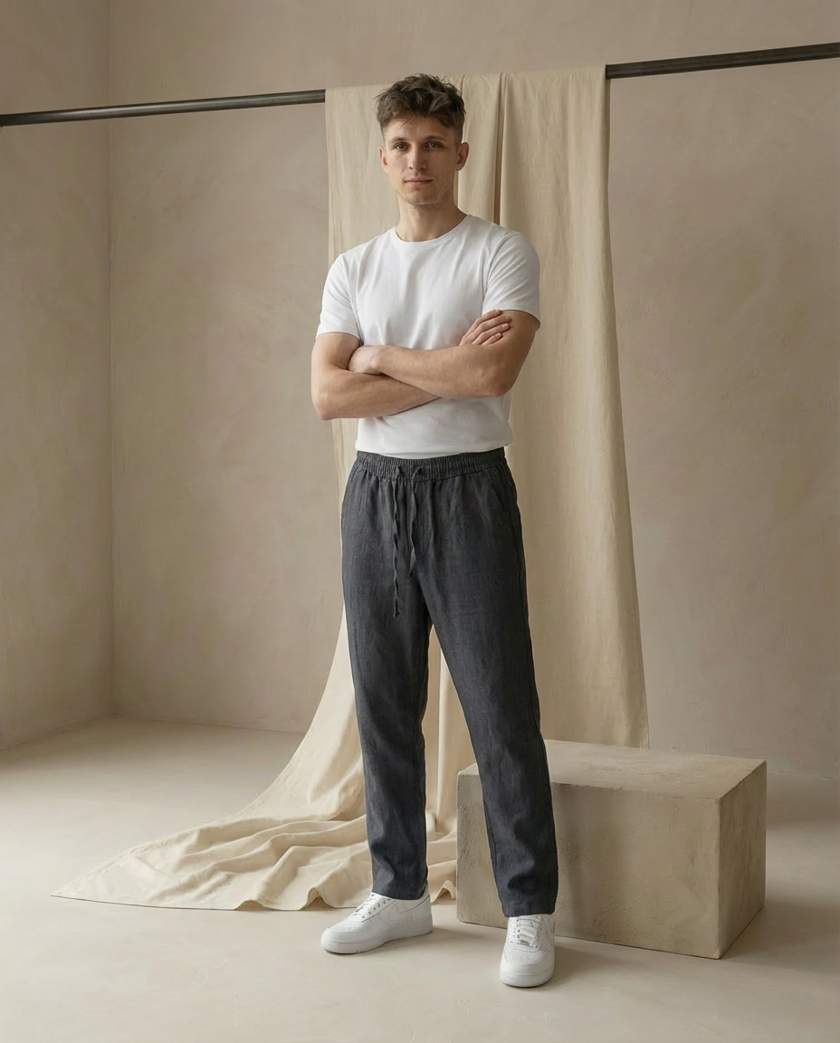 Spodnie Męskie Spodnie Lniane Męskie | Luźny Krój | Oddychająca Tkanina | Na Co Dzień