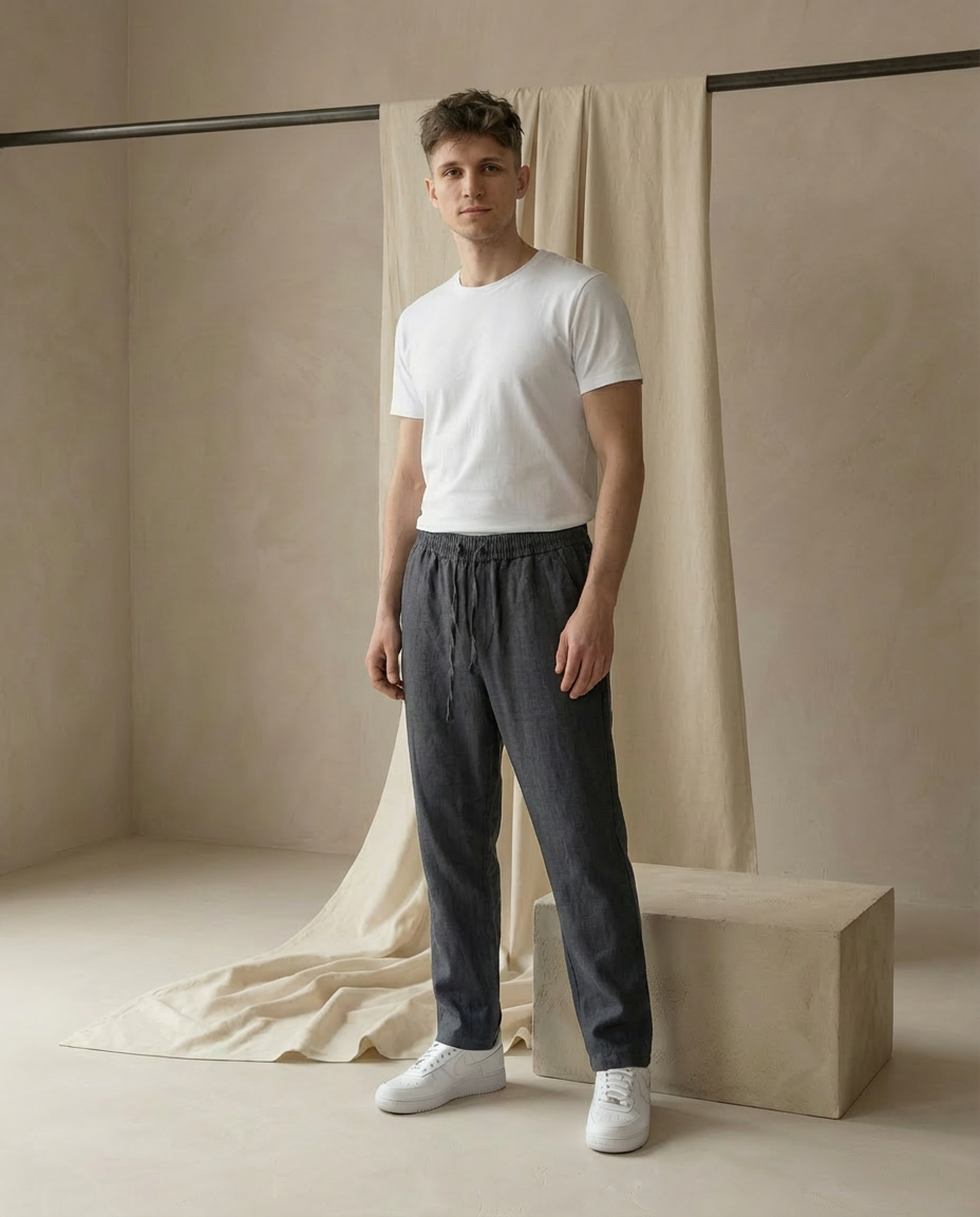 Spodnie Męskie Spodnie Lniane Męskie | Luźny Krój | Oddychająca Tkanina | Na Co Dzień