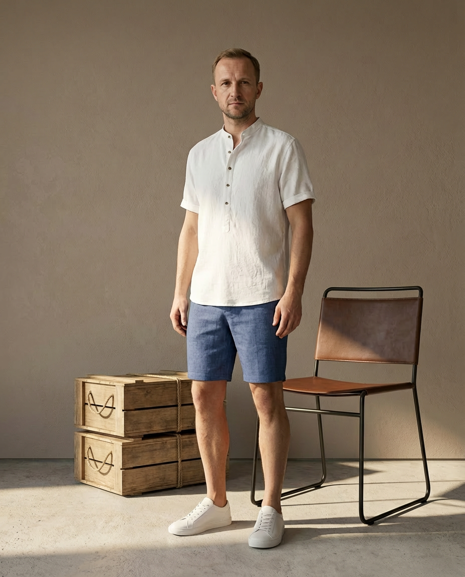 Elegancka męska koszula lniana | Luźny krój | Miękka tkanina | Na co dzień