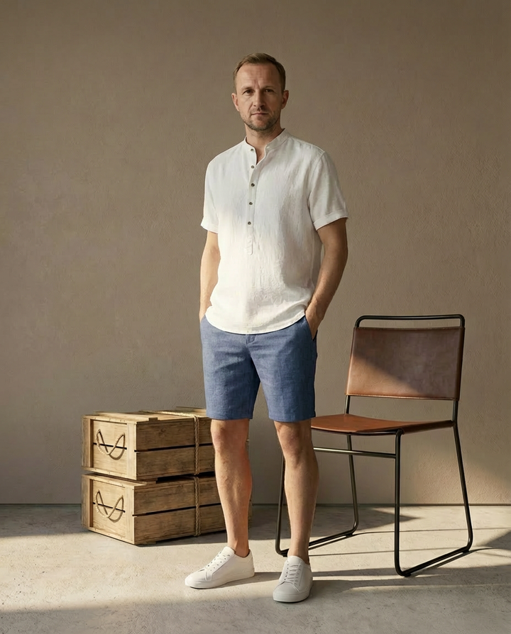 Elegancka męska koszula lniana | Luźny krój | Miękka tkanina | Na co dzień