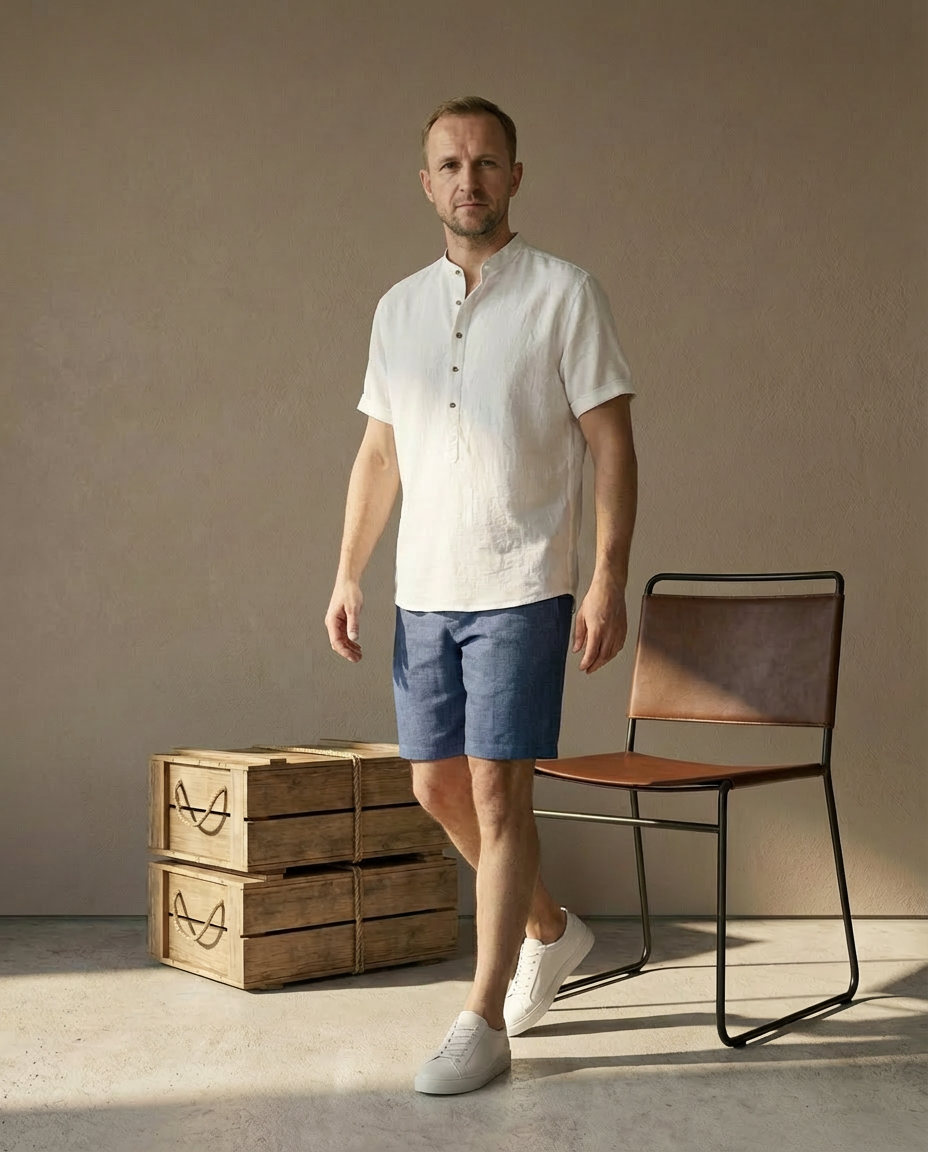 Elegancka męska koszula lniana | Luźny krój | Miękka tkanina | Na co dzień