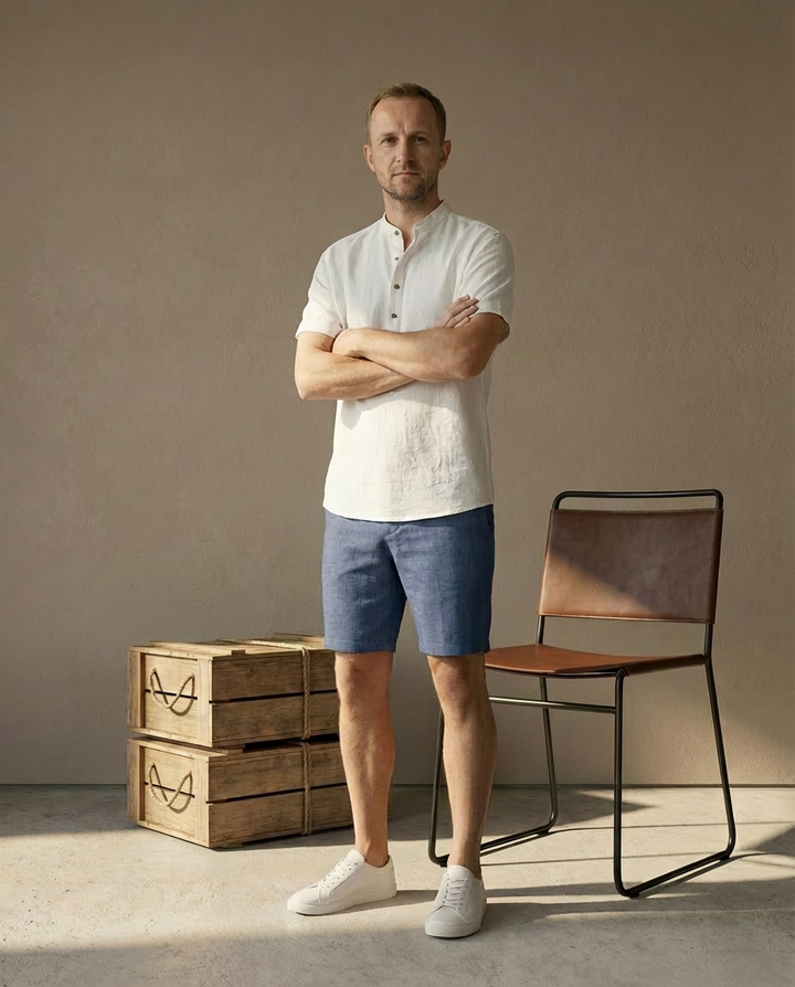 Elegancka męska koszula lniana | Luźny krój | Miękka tkanina | Na co dzień