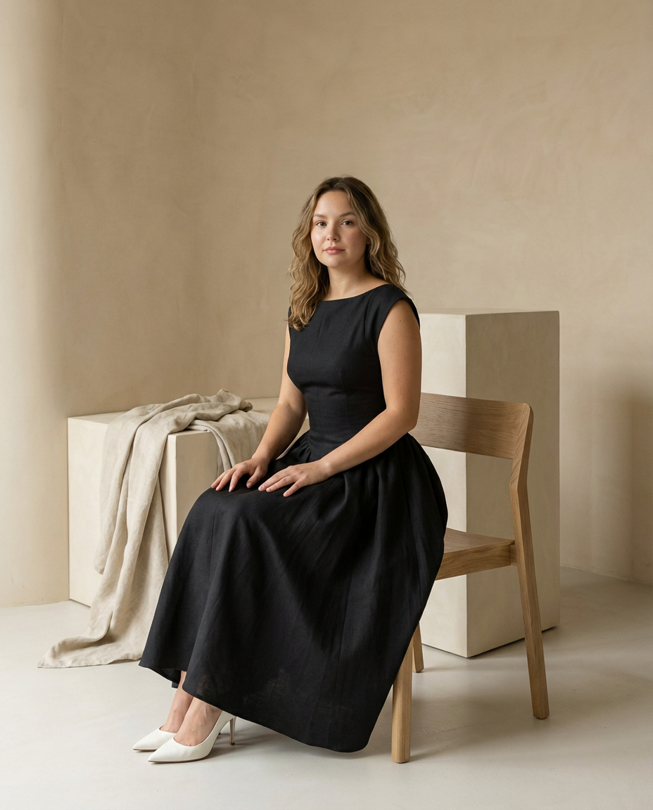 Sukienka Midi Damska Elegancka | Dopasowany Krój | Zwiewna Spódnica | Na Uroczystości