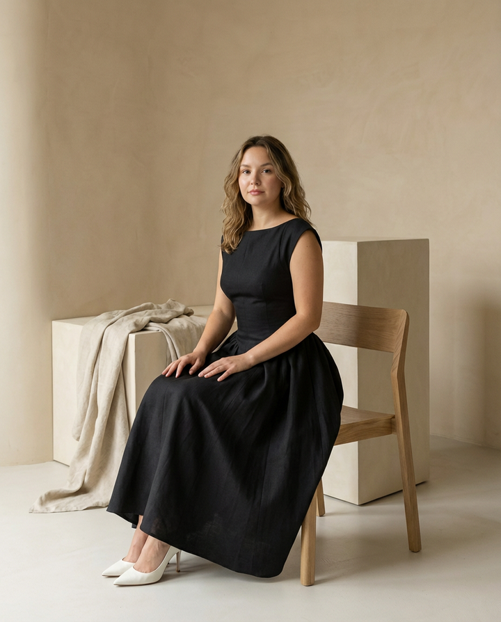 Sukienka Midi Damska Elegancka | Dopasowany Krój | Zwiewna Spódnica | Na Uroczystości