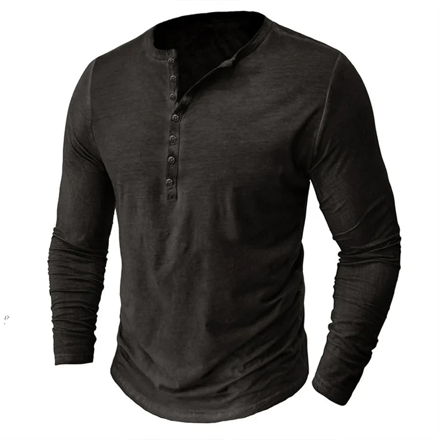 Męska Koszulka z Długim Rękawem i Guzikami | Styl Casual | Dekolt Henley