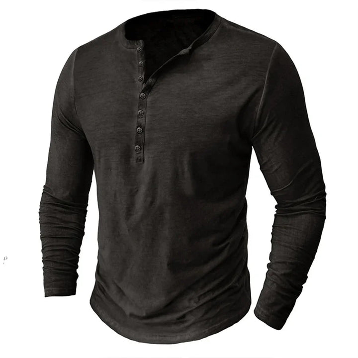 Męska Koszulka z Długim Rękawem i Guzikami | Styl Casual | Dekolt Henley