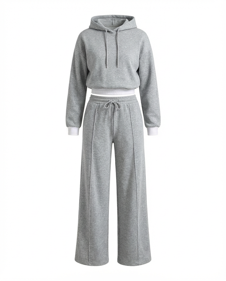 Damski Dres Dwuczęściowy | Bluza z Kapturem | Spodnie z Szeroką Nogawką | Styl Casual - 11