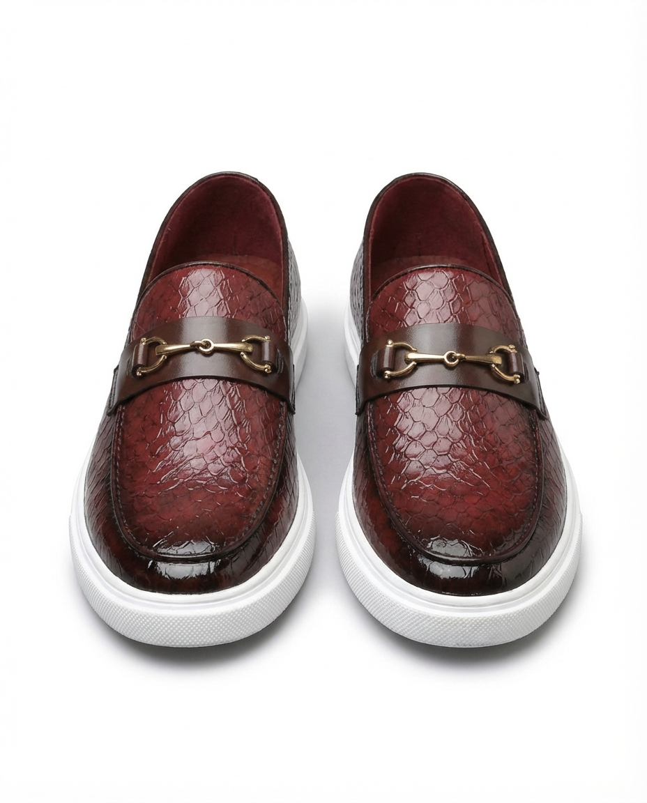 Mokasyny męskie skórzane | Klasyczny krój | Tłoczony wzór węża | Na co dzień