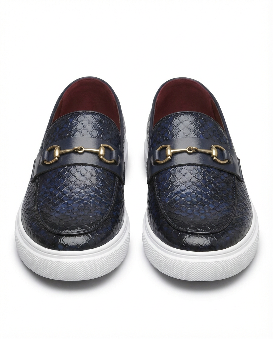 Mokasyny męskie skórzane | Klasyczny krój | Tłoczony wzór węża | Na co dzień