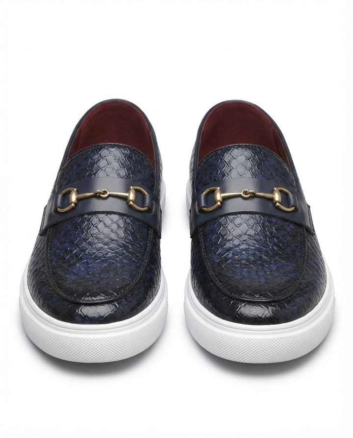 Mokasyny męskie skórzane | Klasyczny krój | Tłoczony wzór węża | Na co dzień