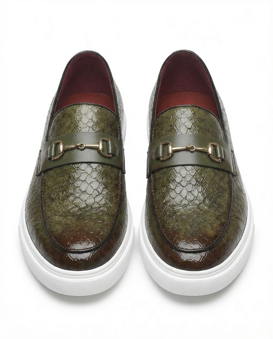Mokasyny męskie skórzane | Klasyczny krój | Tłoczony wzór węża | Na co dzień