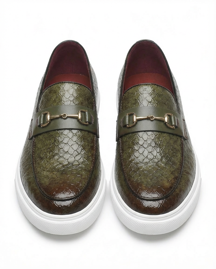 Mokasyny męskie skórzane | Klasyczny krój | Tłoczony wzór węża | Na co dzień