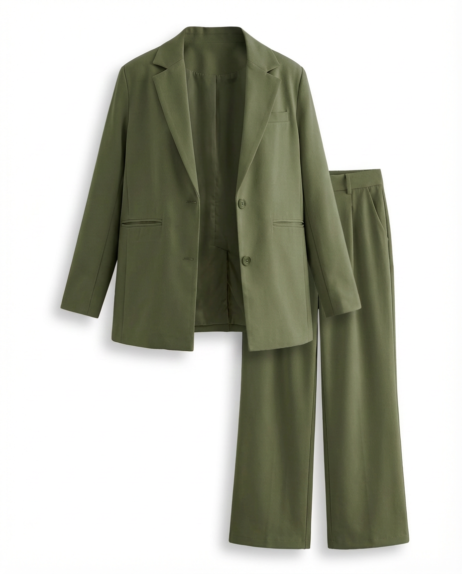 Damski Garnitur Dwuczęściowy | Marynarka Oversize i Spodnie z Szeroką Nogawką | Minimalistyczna Elegancja - 12
