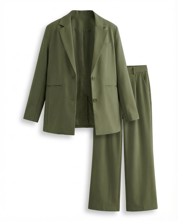 Damski Garnitur Dwuczęściowy | Marynarka Oversize i Spodnie z Szeroką Nogawką | Minimalistyczna Elegancja - 12