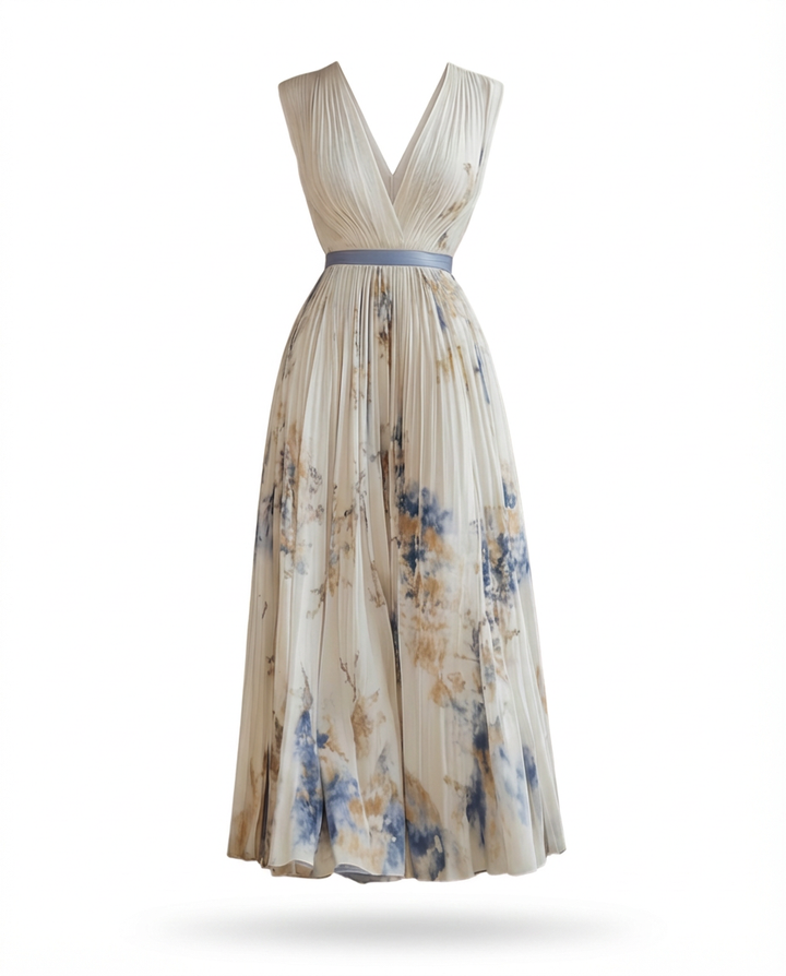 Sukienka Maxi Sukienki Długie | Plisowany Krój | Dekolt w Kształcie V | Na Co Dzień