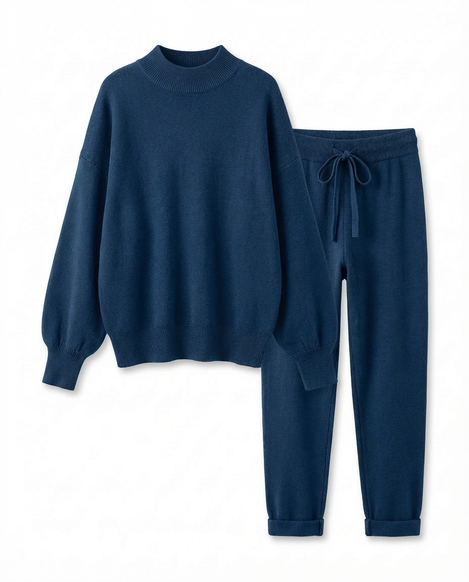 Daisy Dwuczęściowy Zestaw Domowy | Luźny Sweter z Golfem, Spodnie z Wysokim Stanem - 12