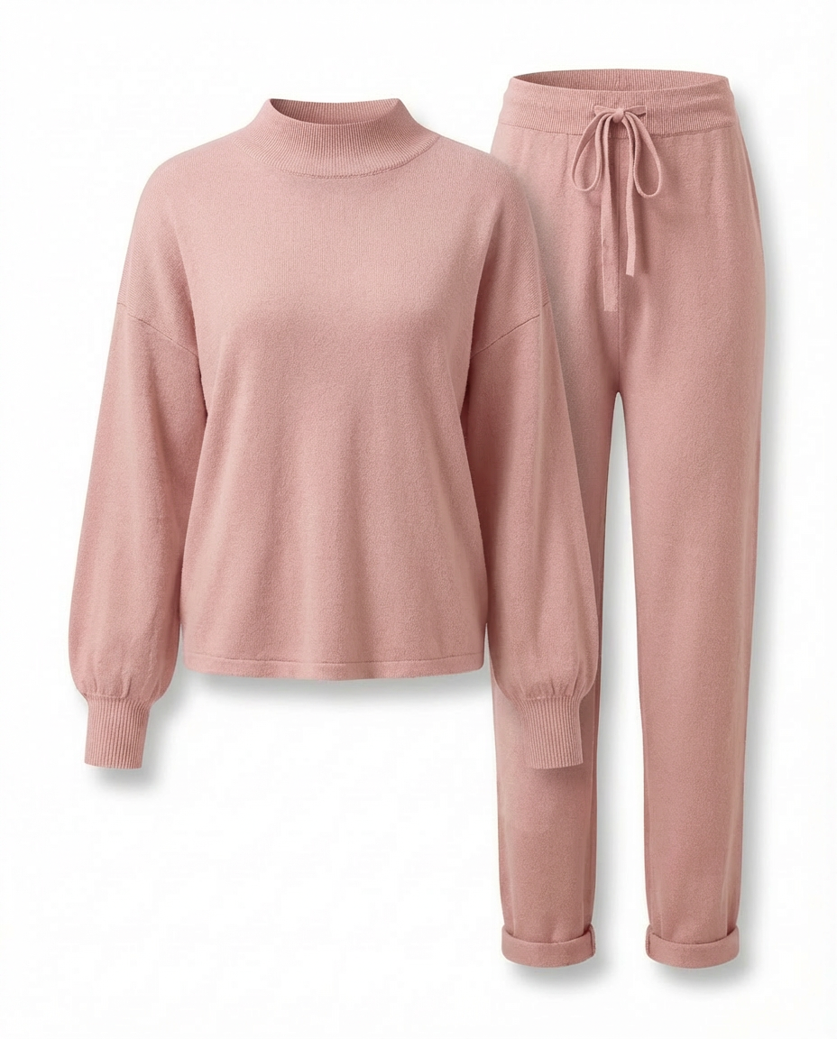 Daisy Dwuczęściowy Zestaw Domowy | Luźny Sweter z Golfem, Spodnie z Wysokim Stanem - 11