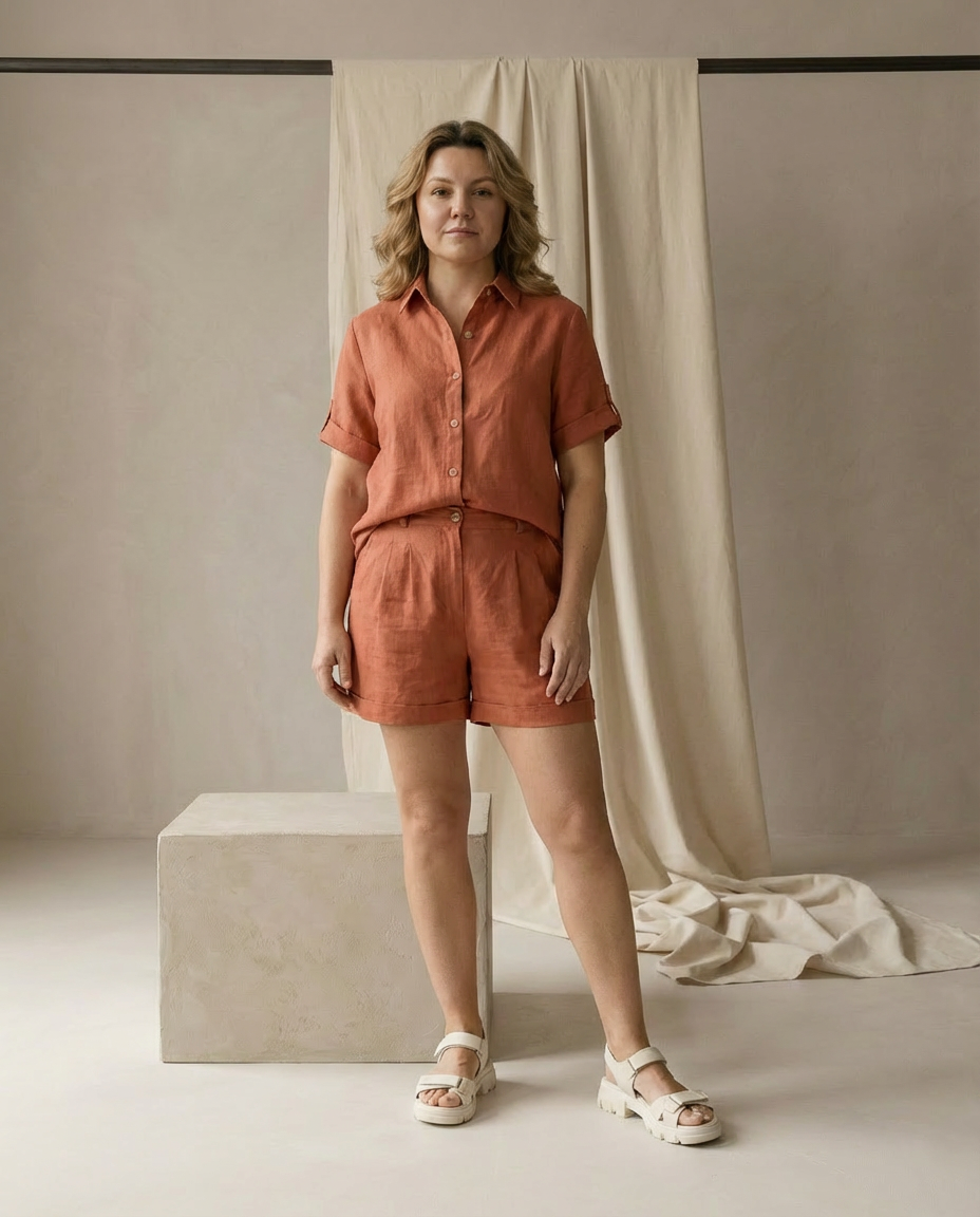 Damski Komplet Letni | Koszula z Krótkim Rękawem i Szorty | Lekki i Wygodny na Ciepłe Dni - 2