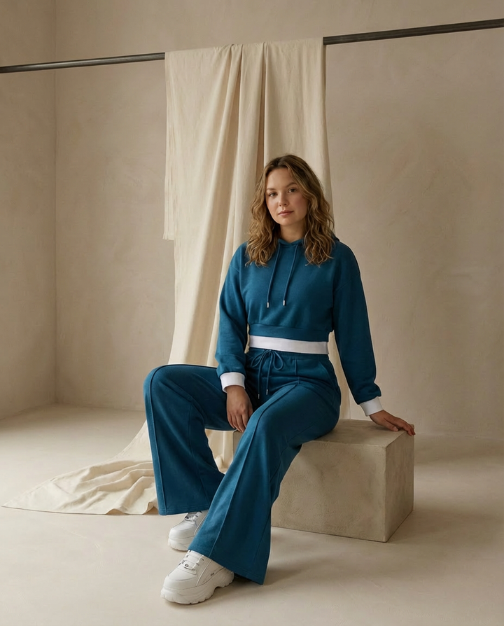 Damski Dres Dwuczęściowy | Bluza z Kapturem | Spodnie z Szeroką Nogawką | Styl Casual - 3