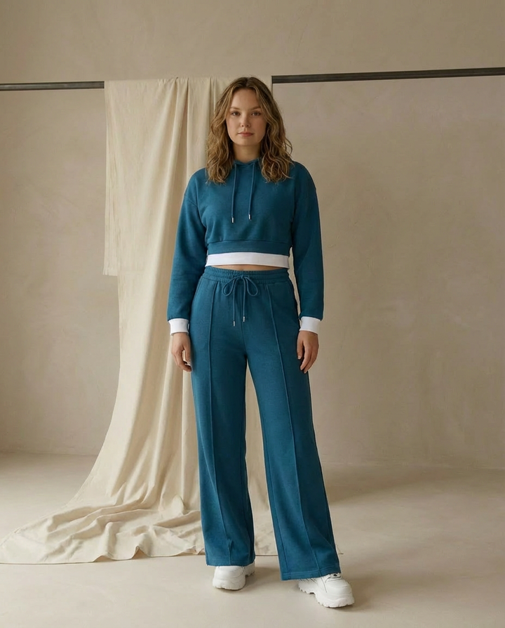 Damski Dres Dwuczęściowy | Bluza z Kapturem | Spodnie z Szeroką Nogawką | Styl Casual - 2