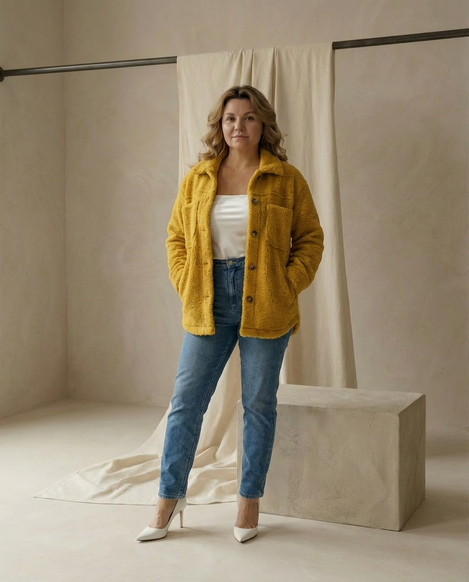 Damska Kurtka z Baranka | Krótki Fason | Guziki i Kieszenie | Styl Casual na Co Dzień - 5