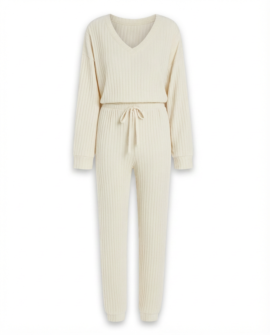 Damski Komplet Dzianinowy | Prążkowana Tkanina | Swobodny Krój | Na Co Dzień i Do Domu - 12