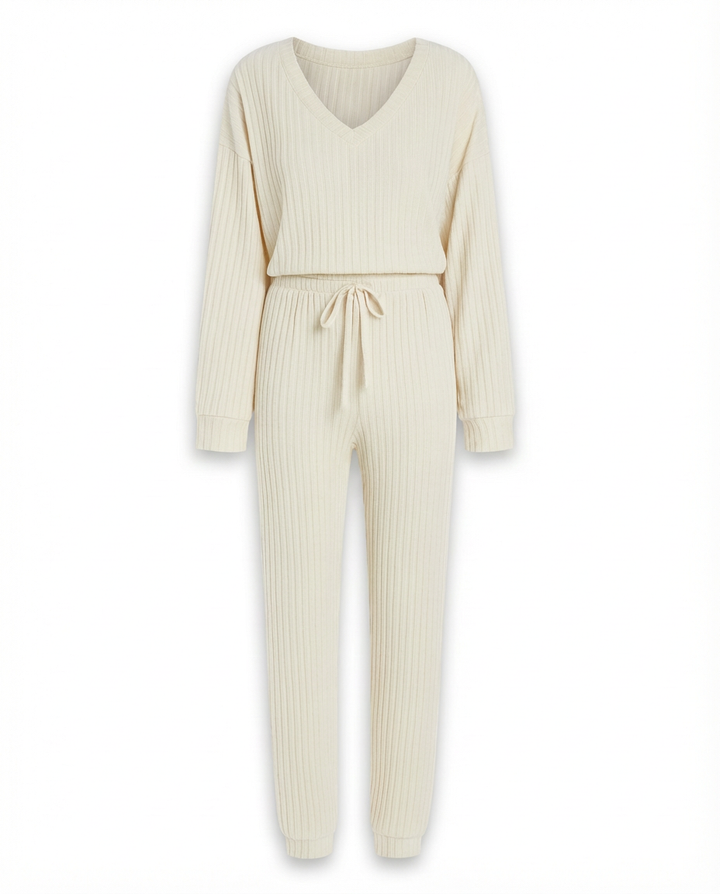 Damski Komplet Dzianinowy | Prążkowana Tkanina | Swobodny Krój | Na Co Dzień i Do Domu - 12