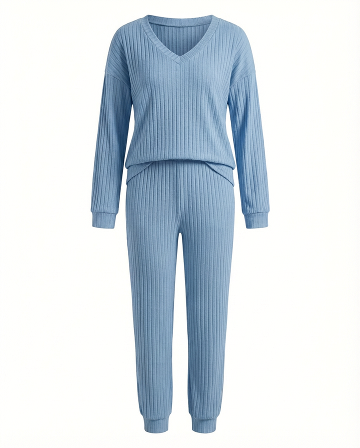 Damski Komplet Dzianinowy | Prążkowana Tkanina | Swobodny Krój | Na Co Dzień i Do Domu - 10