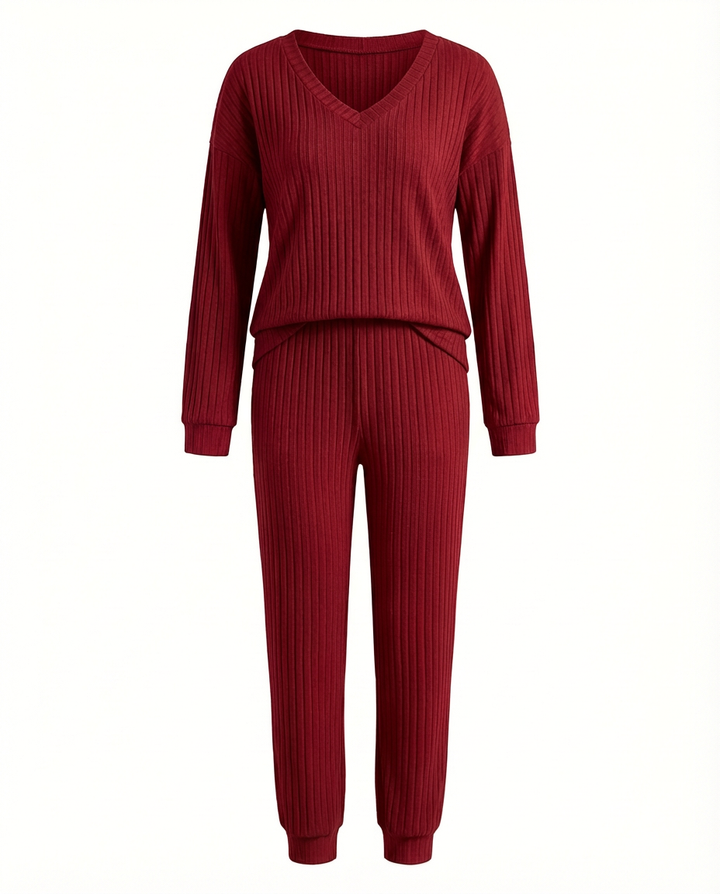 Damski Komplet Dzianinowy | Prążkowana Tkanina | Swobodny Krój | Na Co Dzień i Do Domu - 11