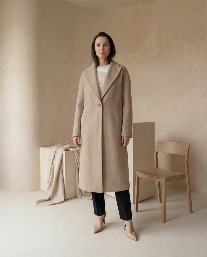 Płaszcz Damski Długi Elegancki | Klasyczny Krój | Ciepły Materiał | Na Zimę