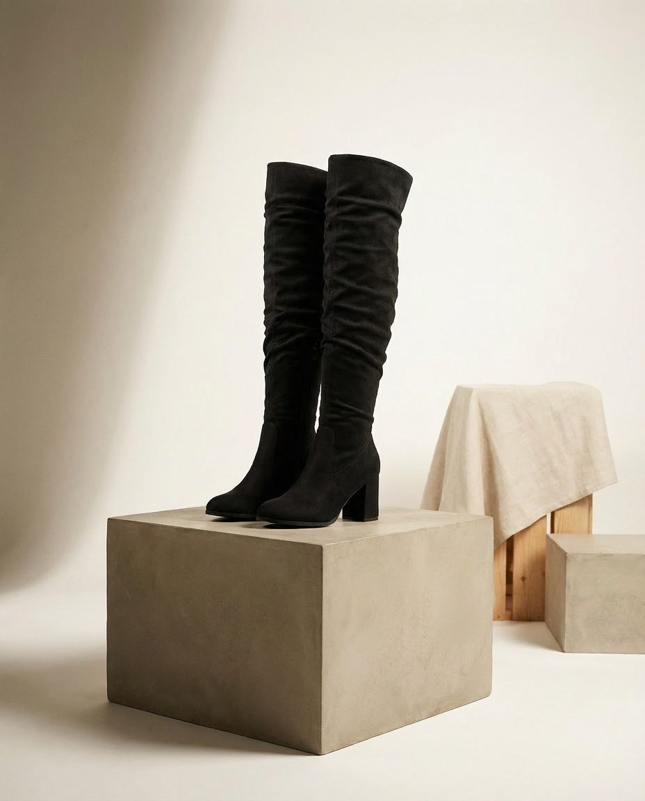 Kozaki Za Kolano Damskie | Zamszowy Efekt | Obcas Słupkowy | Styl na Jesień i Zimę - 4