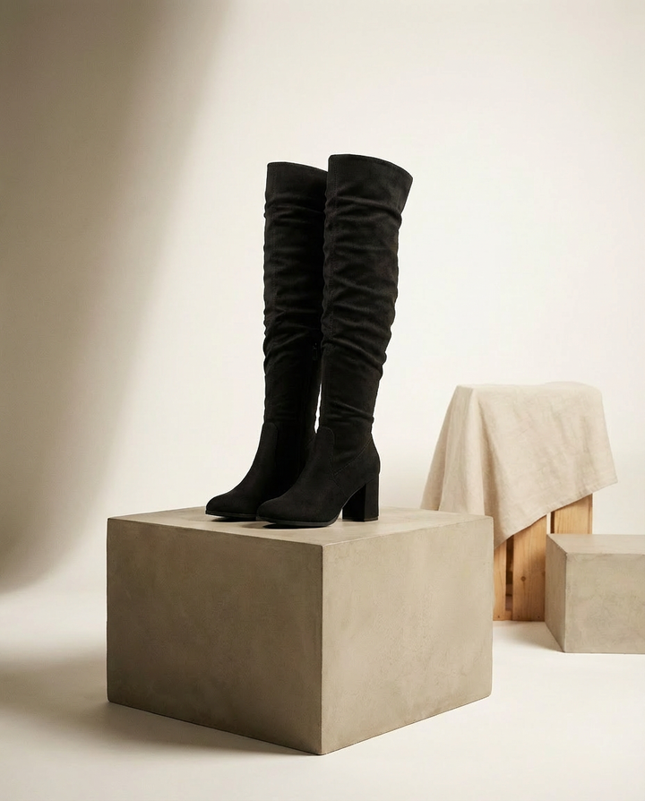 Kozaki Za Kolano Damskie | Zamszowy Efekt | Obcas Słupkowy | Styl na Jesień i Zimę - 4