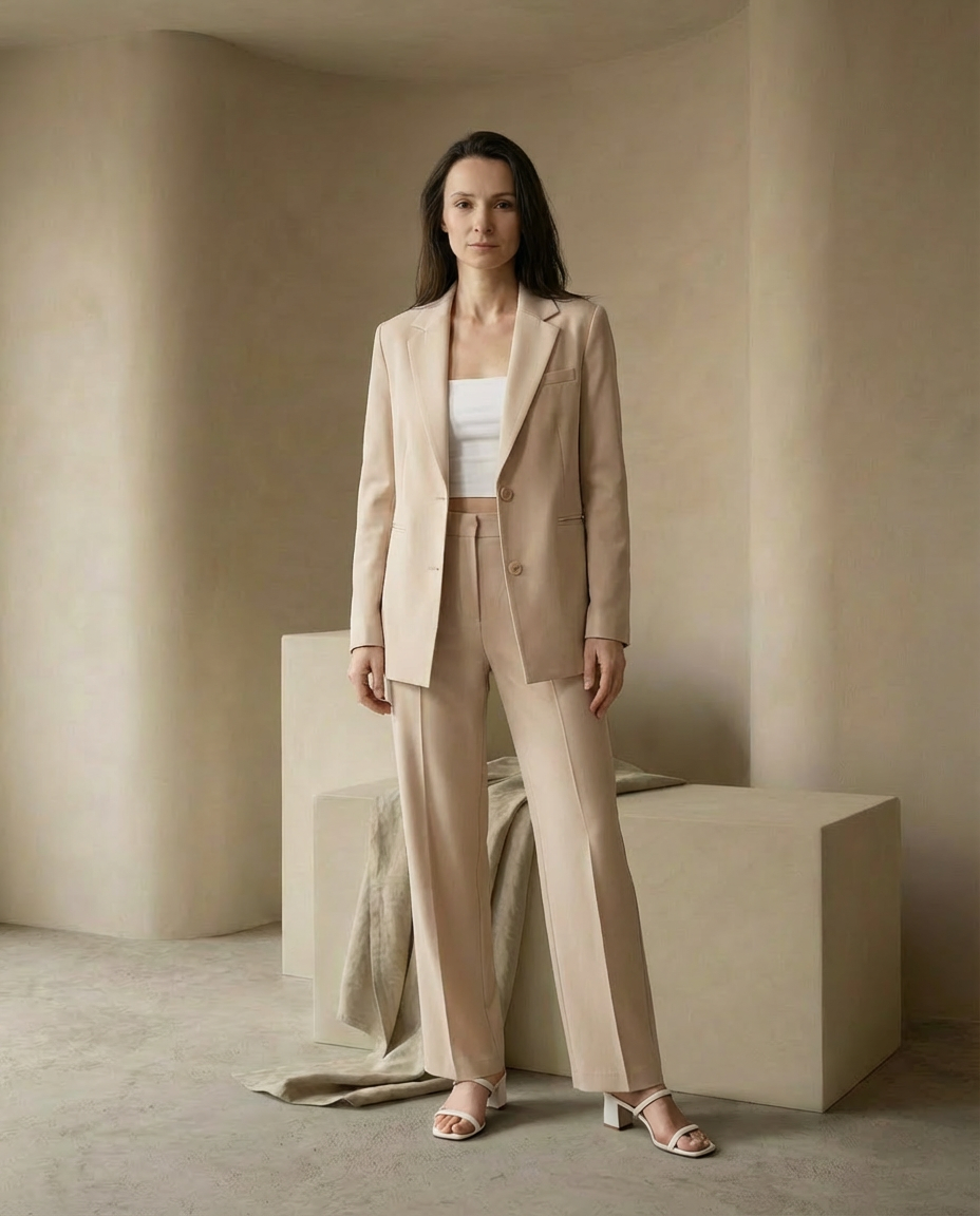 Damski Garnitur Dwuczęściowy | Marynarka Oversize i Spodnie z Szeroką Nogawką | Minimalistyczna Elegancja - 2