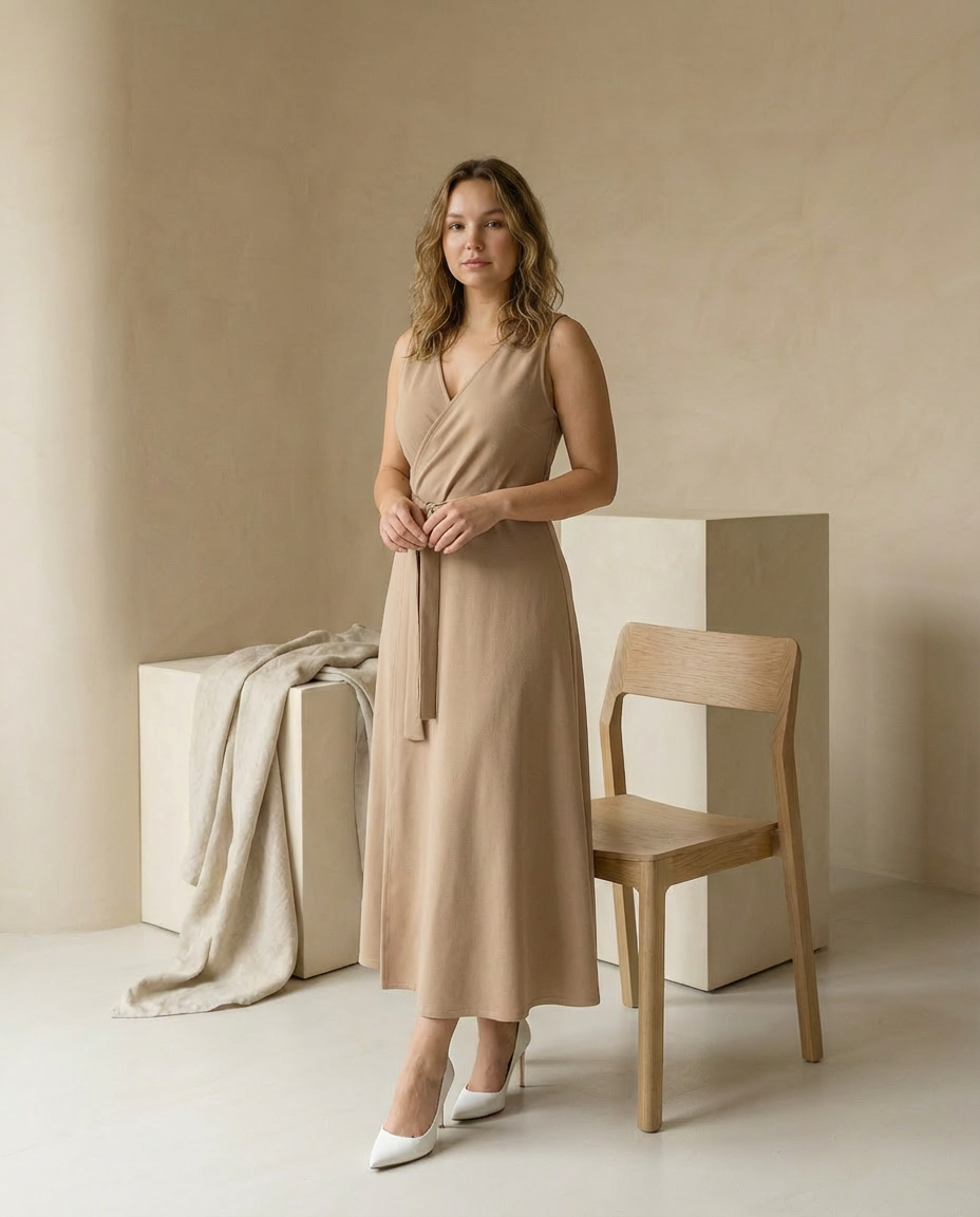 Sukienka na Wesele Damska Elegancka | Dopasowany Krój | Wyrafinowany Dekolt | Na Wiosnę i Lato