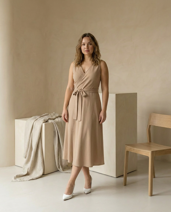 Sukienka na Wesele Damska Elegancka | Dopasowany Krój | Wyrafinowany Dekolt | Na Wiosnę i Lato