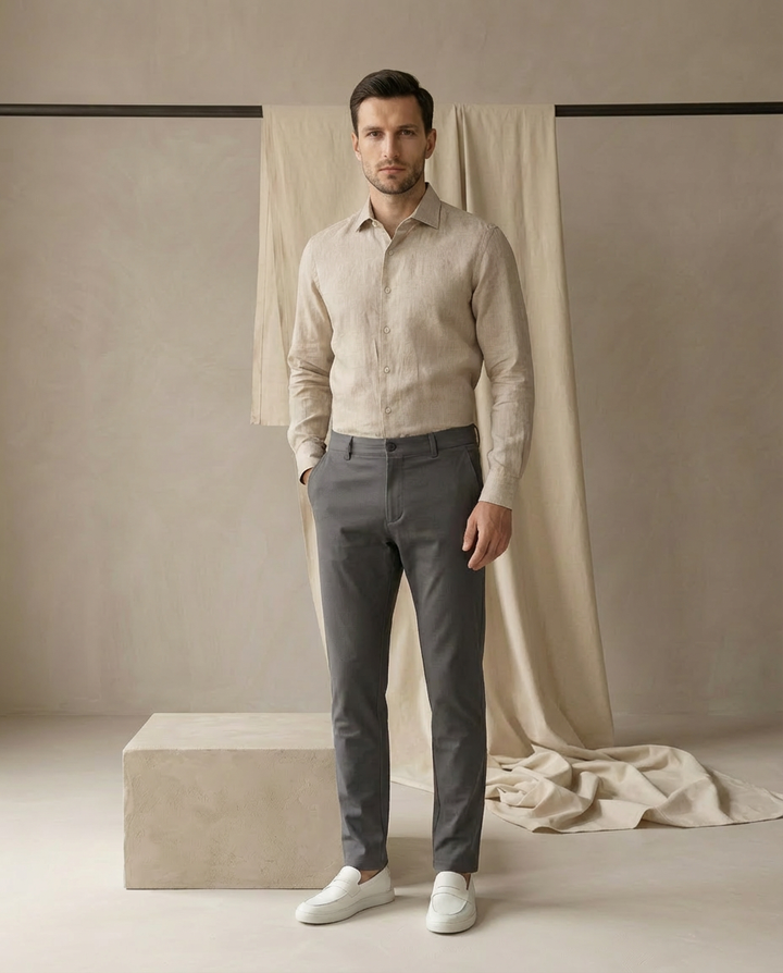 Spodnie Męskie Stretch | Wąski Krój | Komfort na Co Dzień | Do Pracy i Na Spotkania