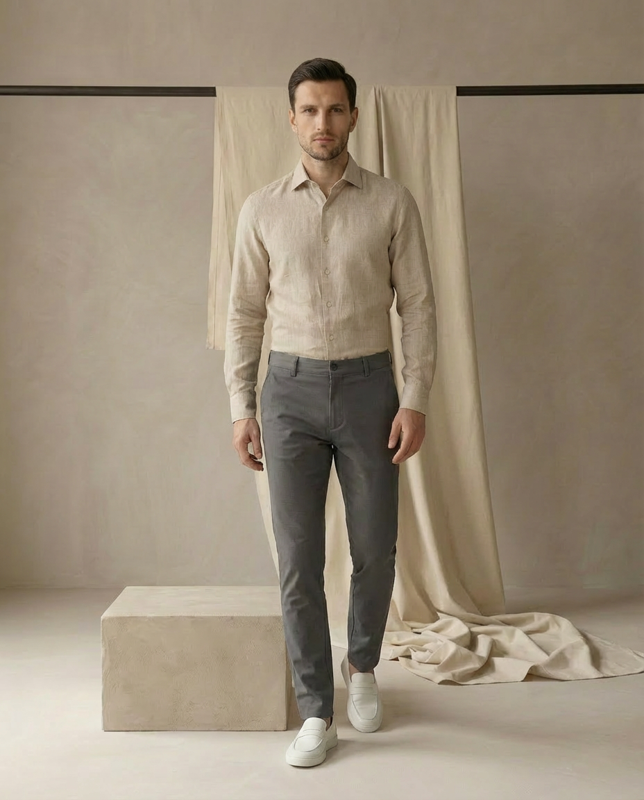 Spodnie Męskie Stretch | Wąski Krój | Komfort na Co Dzień | Do Pracy i Na Spotkania