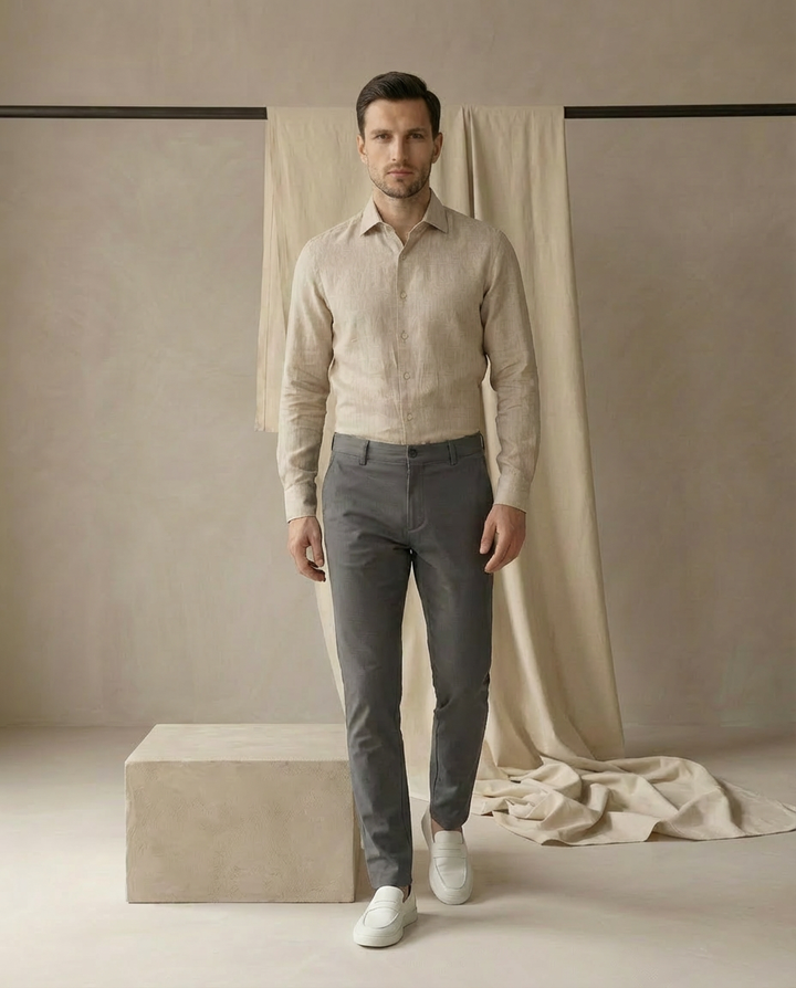 Spodnie Męskie Stretch | Wąski Krój | Komfort na Co Dzień | Do Pracy i Na Spotkania