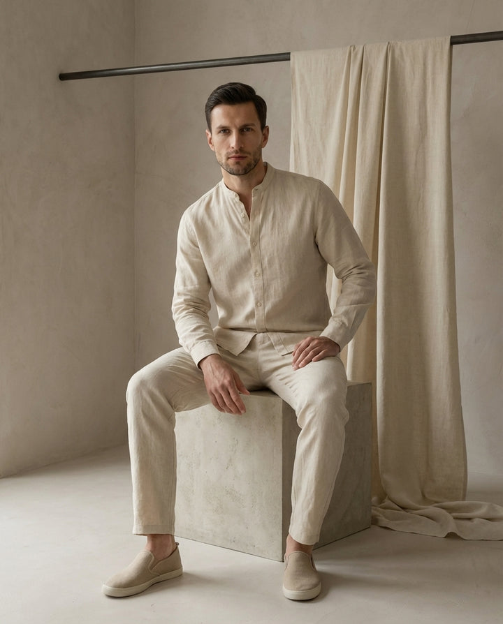 Zestaw Męski Koszula i Spodnie | Luźny Krój | Komfortowy Materiał | Na Lato