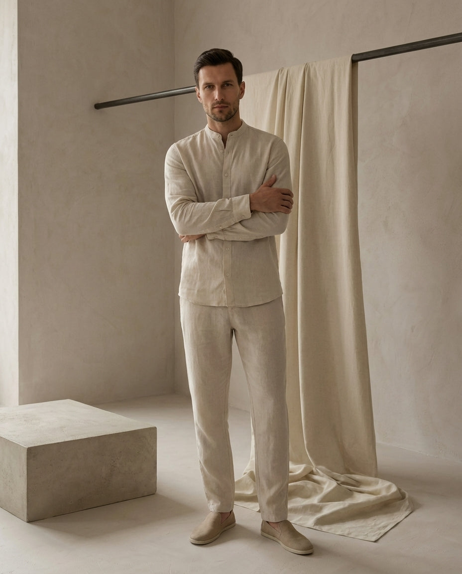 Zestaw Męski Koszula i Spodnie | Luźny Krój | Komfortowy Materiał | Na Lato