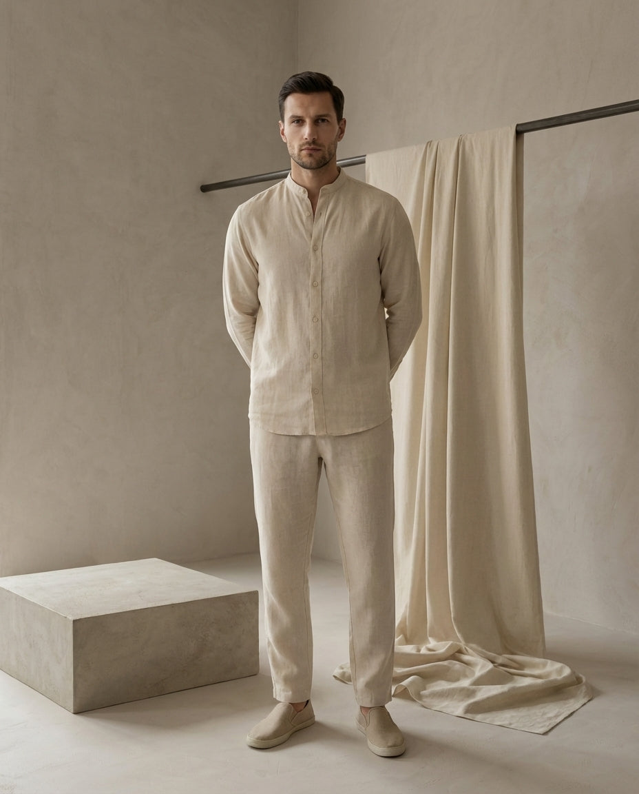 Zestaw Męski Koszula i Spodnie | Luźny Krój | Komfortowy Materiał | Na Lato