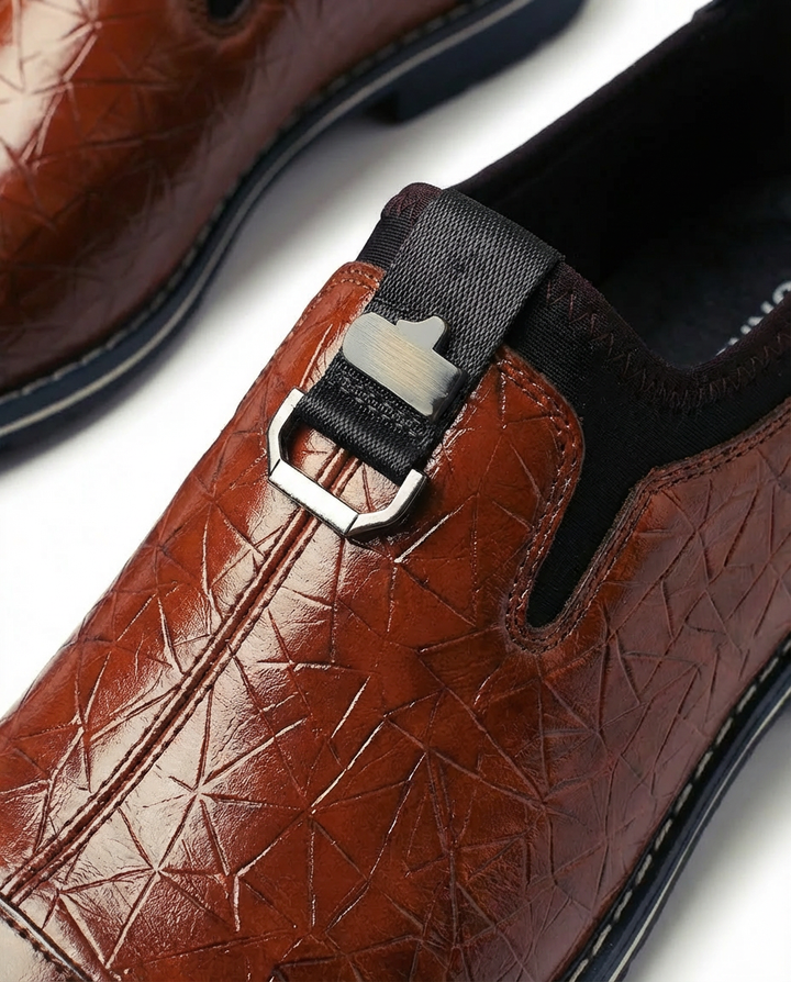 Mokasyny Męskie Skórzane Męskie Mokasyny | Sportowy Krój | Wytłoczony Wzór | Na Co Dzień