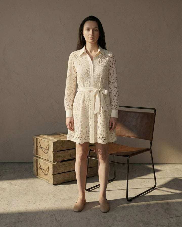 Sukienka Damska Koronkowa | Dopasowany Krój | Z Długimi Rękawami | Na Wesele i Letnie Przyjęcia