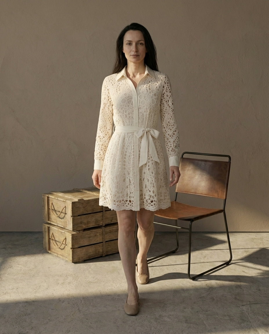 Sukienka Damska Koronkowa | Dopasowany Krój | Z Długimi Rękawami | Na Wesele i Letnie Przyjęcia